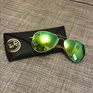 Ray Ban Large Aviators Green Flash Lens Gold Frame